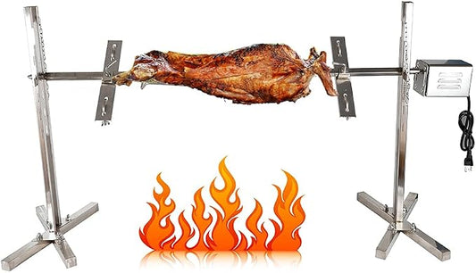 DYRABREST 15W Rotisserie Grill Kit Tripod Rotisserie Roaster Stand, 53inch Pig Roaster Rotisserie with Adjustable Spit Height, Electric BBQ Grill Stand for Pork, Chicken, Lamb, or Goat