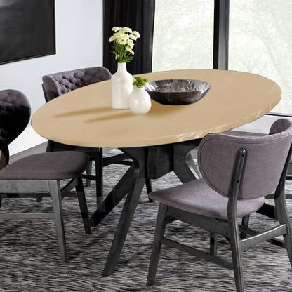 LUSHVIDA Round Waterproof Table Cover Elastic Vinyl Fitted Tablecloth Elastic Edged Plastic Table Cloth (Champagne, Best for Up to 45-56 Inch Round)