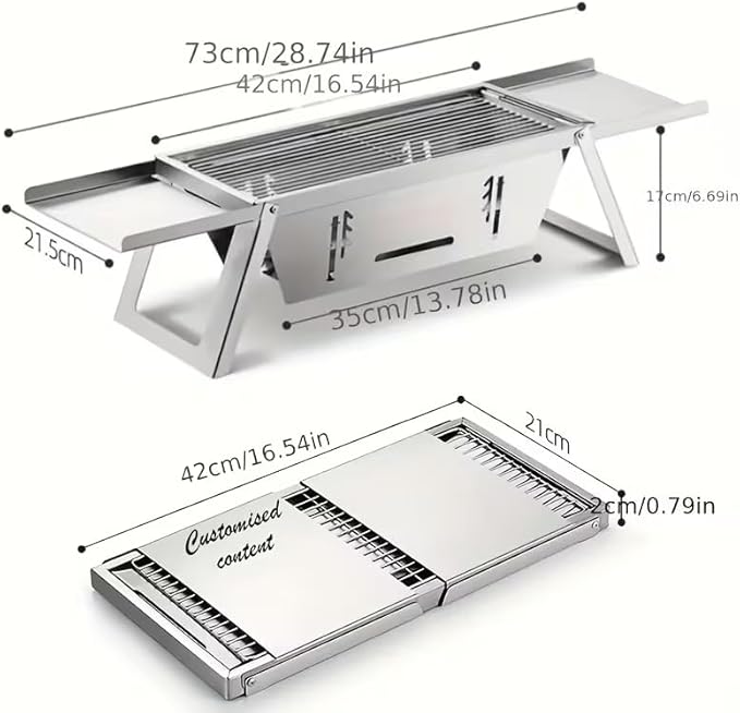 28x8.5inch Portable Charcoal BBQ Grill, mini foldable tabletop Barbecue,with Carry Bag&Gloves，for 1–3 People, Ideal for Garden, Beach, Picnic & Tabletop Use