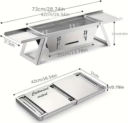 28x8.5inch Portable Charcoal BBQ Grill, mini foldable tabletop Barbecue,with Carry Bag&Gloves，for 1–3 People, Ideal for Garden, Beach, Picnic & Tabletop Use