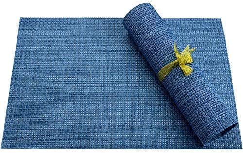 Zupro Placemats Set of 4 for Kitchen Dining Table Washable Braided Table Mats Heat-Resistant Placemats Non-Slip Woven PVC Vinyl Place Mats for Everyday use or Holidays Dinner BBQs 18"x12" (Hemp Blue)