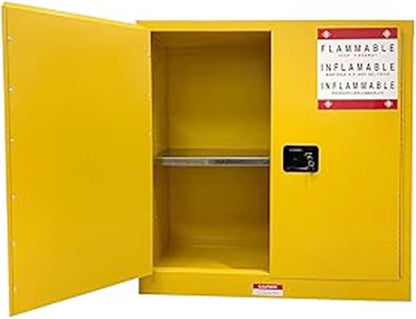 Flammable Liquid Hazardous Storage Cabinet 43"x18"x43" Fire Proof Safe | 30 Gal Lockers, Dual Vents, 2 Manual Closing Doors, Adjustable Shelf, OSHA Compliant, For Gasoline Liquid Fuel Chemical