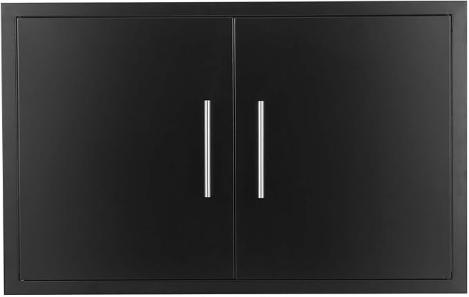 JIE JIN Outdoor Kitchen Doors 35" W X 24" H Double Doors 1.2mm Thickness Stainless Steel BBQ Access Door BBQ Island Doors Outdoor Kitchen Accessories Door for Outdoor Kitchen BBQ Island (Black)