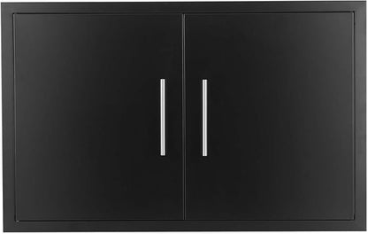 JIE JIN Outdoor Kitchen Doors 35" W X 24" H Double Doors 1.2mm Thickness Stainless Steel BBQ Access Door BBQ Island Doors Outdoor Kitchen Accessories Door for Outdoor Kitchen BBQ Island (Black)