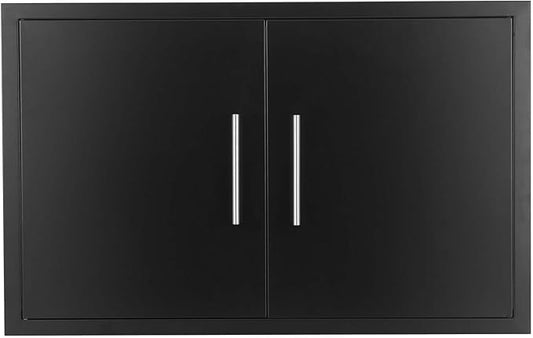 JIE JIN Outdoor Kitchen Doors 35" W X 24" H Double Doors 1.2mm Thickness Stainless Steel BBQ Access Door BBQ Island Doors Outdoor Kitchen Accessories Door for Outdoor Kitchen BBQ Island (Black)