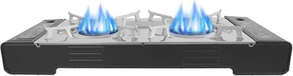 2-Burner Butane Stove, Portable Camping Stove with Grill Tray, Automatic Ignition, Outdoor Travel Camp Stove with Carry Case & Push-Button for Camping Tailgating (With Grill Tray-B)