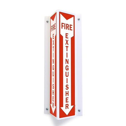 SmartSign "Fire Extinguisher" Two-Sided V-Shaped Projecting Sign with Down Arrow, 18 x 4 inch, 120 mil Polished Acrylic, Red/White, Made in USA