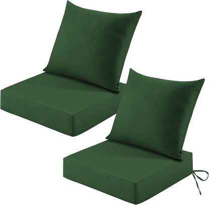 Patio Cushions for Outdoor Furniture, 24x24 Outdoor Couch Cushions, Waterproof & Fade-Resistant Patio Chair Cushions with Removable Cover, Replacement Outdoor Deep Seat Cushion, Forest Green(Set of 2)