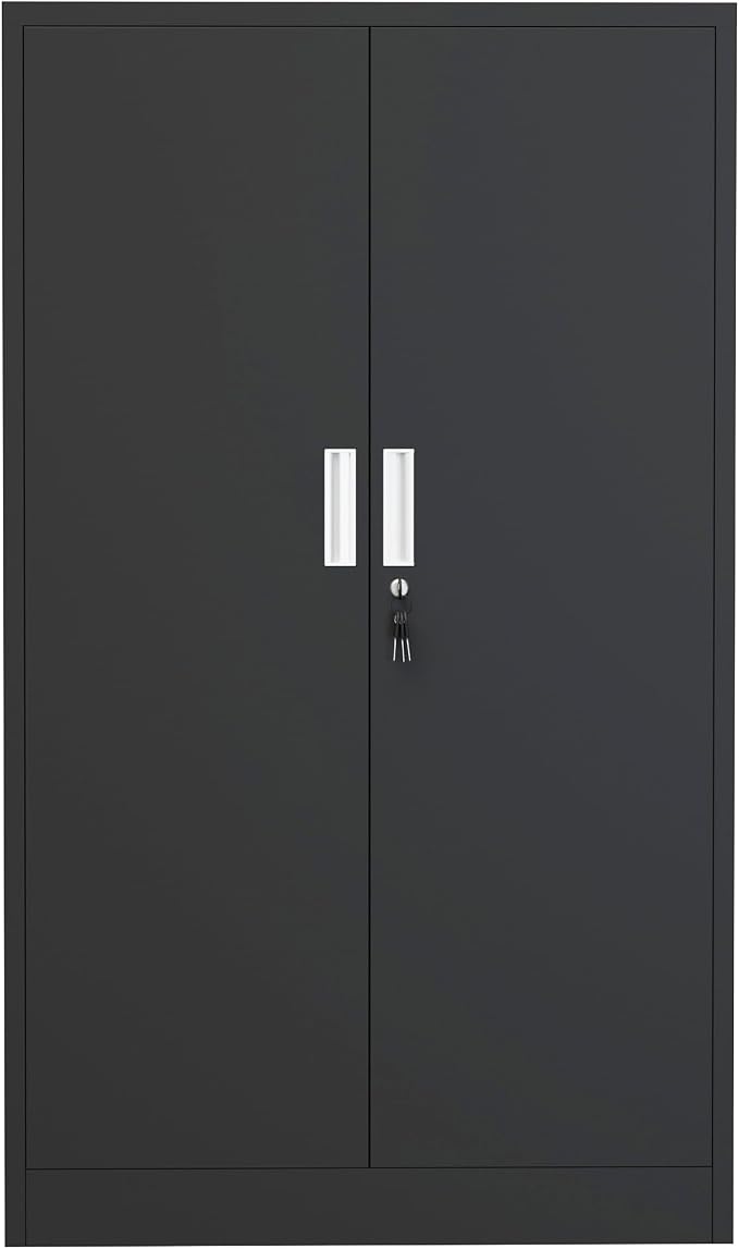 Metal Storage Cabinet with Locking Doors and 3 Adjustable Shelves, Lockable Storage Cabinets for Home Office Garage Kitchen Pantry (Black)