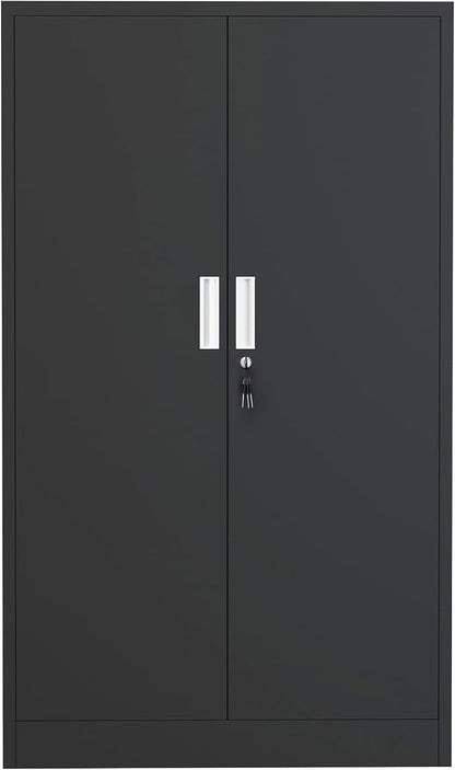 Metal Storage Cabinet with Locking Doors and 3 Adjustable Shelves, Lockable Storage Cabinets for Home Office Garage Kitchen Pantry (Black)