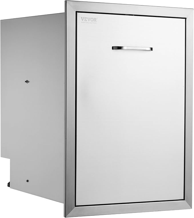 VEVOR Outdoor Kitchen Drawers 17.7"W x 25"H x 22.8"D Stainless Steel | Cabinets Trash Drawer/Door/Combo, for BBQ Island, Patio Grill Station, Access Door Drawers, Handle, Smooth Sliding Rail