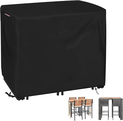 Outdoor Waterproof Bar Table Set Cover, 48"L x 38"W x 41"H | Outdoor Wicker Patio Bar Height Bistro Furniture Set Cover for 4 Person-Patio Table and Chairs Set with Handle, Drawstring