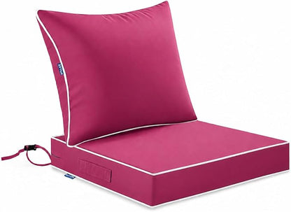 MIULEE Hot Pink Outdoor Seat Cushion 24x24 Inch Waterproof Cushion | Deep Seat and Back Cushion for Patio Furniture Chair Sofa Couch, Fade Resistant, Handle and Adjustable Straps