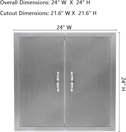 Outdoor Kitchen Doors 24W x 24H Inch, 304 Stainless Steel Access Doors, Double Wall Construction Vertical BBQ Doors for BBQ Island, Grilling Station, Outdoor Cabinet