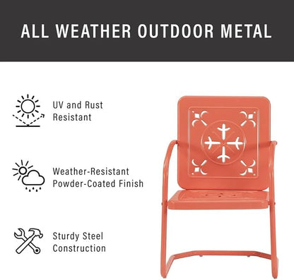 Crosley Furniture Azalea 5-Piece Vintage Outdoor Dining Set for 4, Retro Metal Round Patio Table and Chairs, Coral Gloss/White Satin