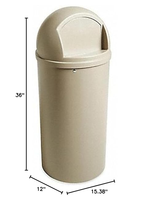 Rubbermaid Commercial Products Marshal Classic Container Round Trash Can 25 Gallons Beige Outdoor for Parks/College Campuses/Outdoor Shopping Malls