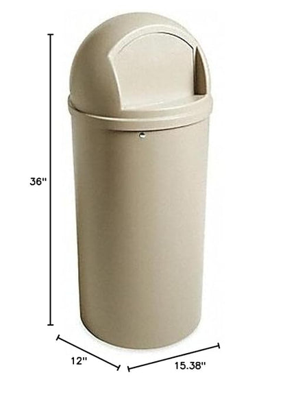 Rubbermaid Commercial Products Marshal Classic Container Round Trash Can 25 Gallons Beige Outdoor for Parks/College Campuses/Outdoor Shopping Malls