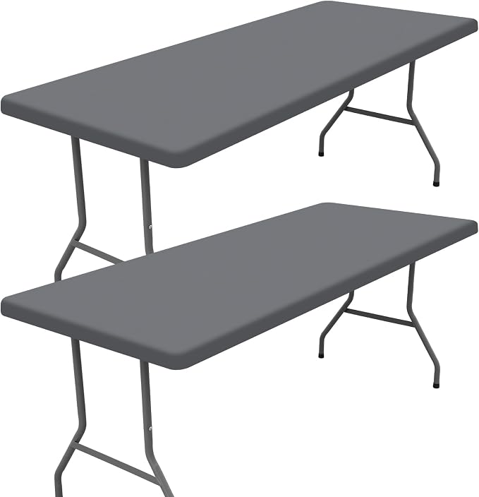 Moosfor 2 Pack Rectangle Spandex Fitted Table Cloth, 4FT Elastic Tablecloth | Washable Picnic Table Cover, Stretch Waterproof Table cloths for Party, Patio, Dining, Kitchen, 24" x 48", Grey