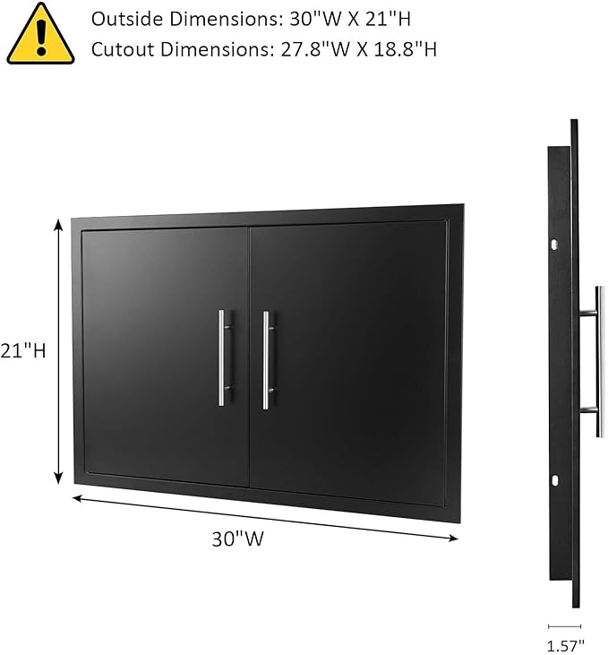 JIE JIN Outdoor Kitchen Doors 30" W X 21" H Double Doors 1.2mm Thickness Stainless Steel BBQ Access Door BBQ Island Doors Outdoor Kitchen Accessories Door for Outdoor Kitchen BBQ Island (Black)