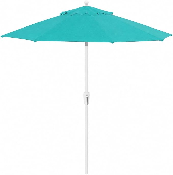 Treasure Garden 7.5ft Patio Umbrella – Outdoor Market Umbrella – Push Button Tilt – White Aluminum Frame (O’bravia, Aqua)