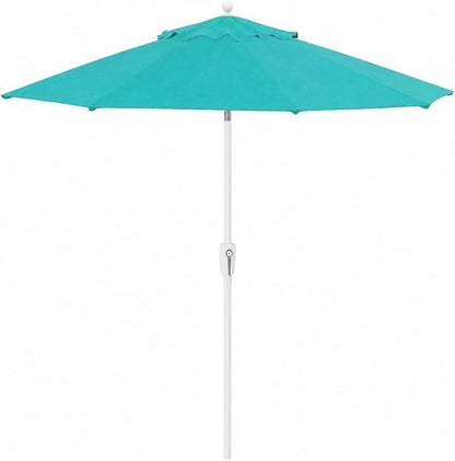 Treasure Garden 7.5ft Patio Umbrella – Outdoor Market Umbrella – Push Button Tilt – White Aluminum Frame (O’bravia, Aqua)