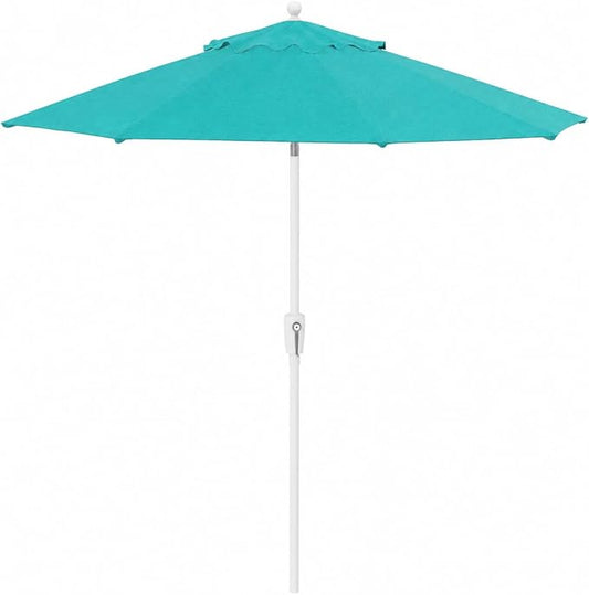Treasure Garden 7.5ft Patio Umbrella – Outdoor Market Umbrella – Push Button Tilt – White Aluminum Frame (O’bravia, Aqua)
