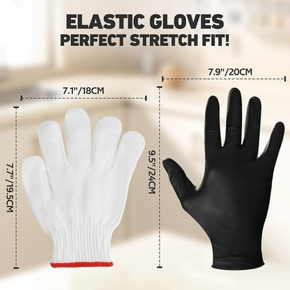 onlyfire 1472°F Heat Resistant BBQ Grill Gloves 4 Reusable Nylon Liners + 100 Disposable Nitrile Gloves Anti-Slip Oven Gloves for Hot Food, Handling Meat Shredding, Grill Cleaning
