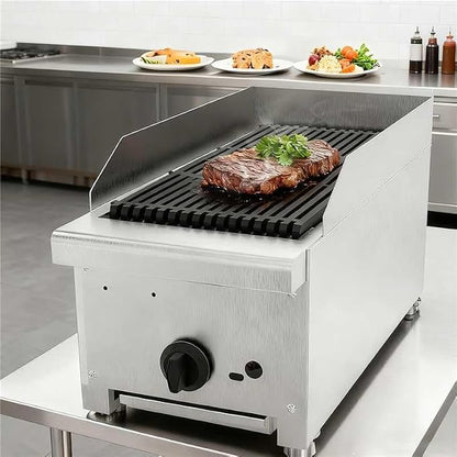 12" Commercial Propane Grill – 28,000 BTU 1-Burner Countertop Gas Grill with Cast Iron Grates & Lava Rocks, Convertible Between Propane & Natural Gas.Gas Charbroiler for Home & Commercial Kitchen.