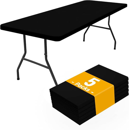 Smiry 5 Pack Rectangle Picnic Table Cloth, Waterproof Elastic Fitted Tablecloths for 6 Foot Tables, Washable Polyester Table Cover for Camping, Indoor and Outdoor (Black, 30"x72")