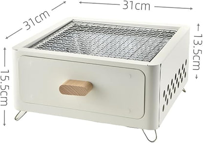 LOGOFUN Portable Charcoal Grill with Enamel Griddle Pan Japanese Style Tabletop BBQ for Outdoor Camping Folding Barbecue Hibachi Backyard Patio Balcony Snow White