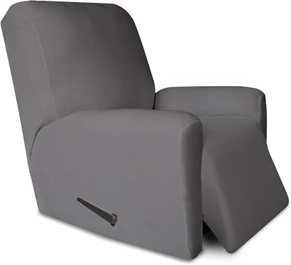 PureFit Stretc Recliner Chair Covers Fleece Soft Couch Covers for Sofa | Light Gray 4-Pieces Recliner Slipcover Pocket Couch Protector, Fleece Sofa Cover Washable with Non Slip Elastic Bottom