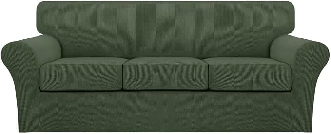 Turquoize 4 Piece Sofa Covers for 3 Cushion Couch Sofa Slipcover Soft Couch Cover for Dogs Washable Furniture Cover with 3 Individual Large Cushion Covers Feature Fabric (Large Sofa, Bronze Green)