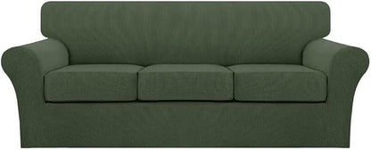 Turquoize 4 Piece Sofa Covers for 3 Cushion Couch Sofa Slipcover Soft Couch Cover for Dogs Washable Furniture Cover with 3 Individual Large Cushion Covers Feature Fabric (Large Sofa, Bronze Green)