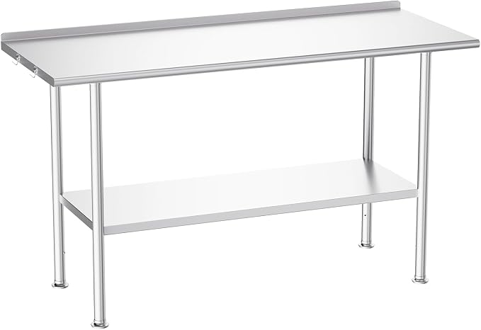 Atelicf NSF Stainless Steel Prep Table 24X60 inch with Backsplash | Commercial-grade table for restaurants, kitchens, food trucks, breweries, bars, garages, and outdoor BBQ