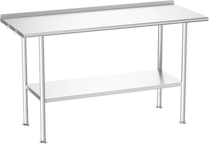 Atelicf NSF Stainless Steel Prep Table 24X60 inch with Backsplash | Commercial-grade table for restaurants, kitchens, food trucks, breweries, bars, garages, and outdoor BBQ
