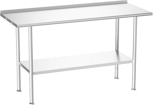 Atelicf NSF Stainless Steel Prep Table 24X60 inch with Backsplash | Commercial-grade table for restaurants, kitchens, food trucks, breweries, bars, garages, and outdoor BBQ