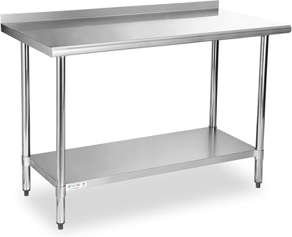 STABLEINK Stainless Steel Table with Backsplash 60x24 Inches 5ft for Prep | NSF Certified Metal Work Table with Adjustable Undershelf for Commercial Kitchen Restaurant Hotel Laundry Garage Chef