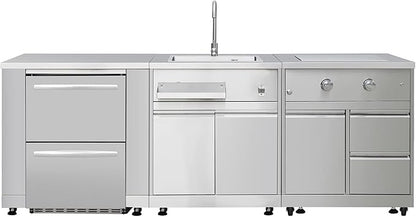 SINDA 4-Piece Outdoor Kitchen Package, 32" Side Burner, 24" Under-Counter Fridge, Refrigerator Cabinet, Outdoor Sink, Stainless Steel, 5.4 Cu. Ft. Capacity