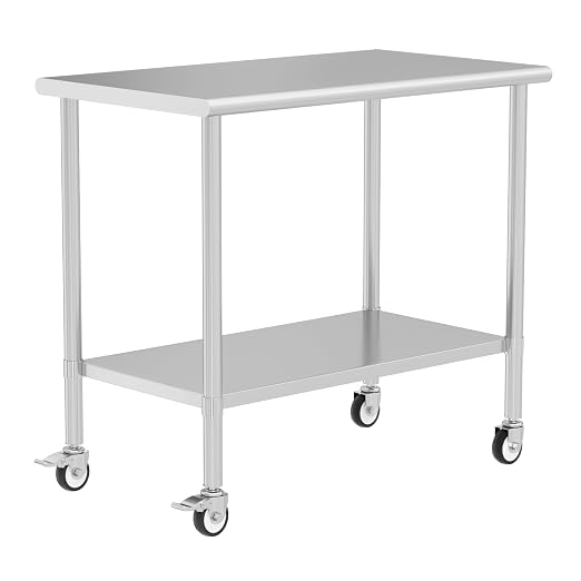 Stainless Steel Table with Wheels 24" x 48" Utility Worktable with Adjustable Undershelf for Commercial Kitchen, Garage, Restaurant