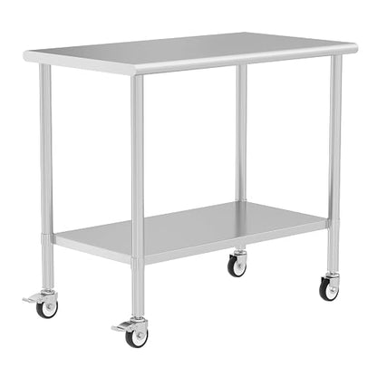 Stainless Steel Table with Wheels 24" x 48" Utility Worktable with Adjustable Undershelf for Commercial Kitchen, Garage, Restaurant