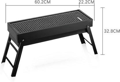 Srliya Portable BBQ Grill, Charcoal Grill with Extended Stainless Steel Grid and Pull Out Box, Lightweight Foldable Design for Camping Picnics Traveling ((Approx. 60.2x22.2x32.8cm / 23.7x8.7x12.9in