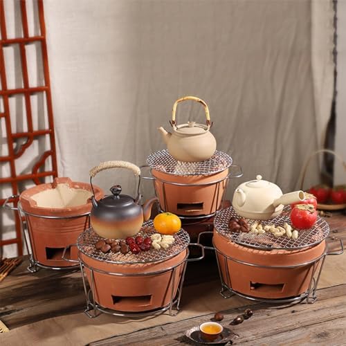 Clay Charcoal Stove, Multifunctional Pottery Barbecue Stove, Portable Ceramic Grill, Tabletop BBQ Grill for Home, Picnic, Camping, Tea Making and Outdoor Cooking(14.5x7in 37x18cm)