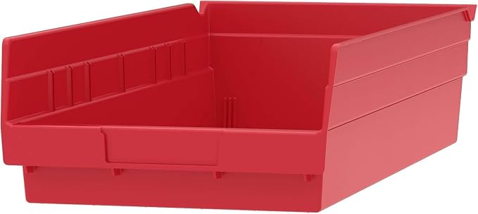 Akro-Mils 30158 Heavy Duty Plastic Shelf Bins, 18"x 8"x 4", Red, 12-Pack | Heavy Duty Nesting Storage Bins for Garage, Closet, Refrigerator, Kitchen, Cabinet, Drawer Organization, Pantry Organization