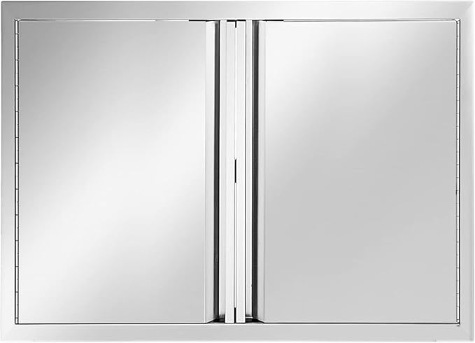 Outdoor Kitchen Double Access Door Stainless Steel BBQ Door Without Handle, 26W 24H inch Double Wall Cabinet Grill Station or BBQ Island