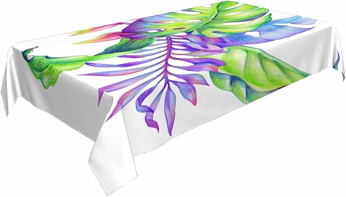 Colorful Palm Leaves Decorative Rectangle Tablecloth Tropical Floral Foliage Exotic Summer Polyester Table Cloths Kitchen Table Cover for Dining BBQ Picnic Coffee Table 60 x 84 Inch 6-8 Seats