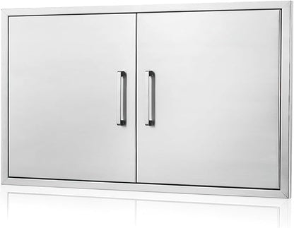Outdoor Kitchen Doors- 42" W x 21" H - Stainless Steel BBQ Double Access Door,Flush Mount for Outdoor Kitchen and BBQ Island