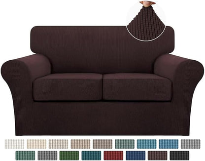 Turquoize 3 Piece Sofa Covers for 2 Cushion Couch Sofa Slipcover Soft Couch Cover for Dogs-Washable Sofa Furniture Covers with 2 Individual Cushion Covers, Thick Jacquard Fabric (Loveseat, Brown)