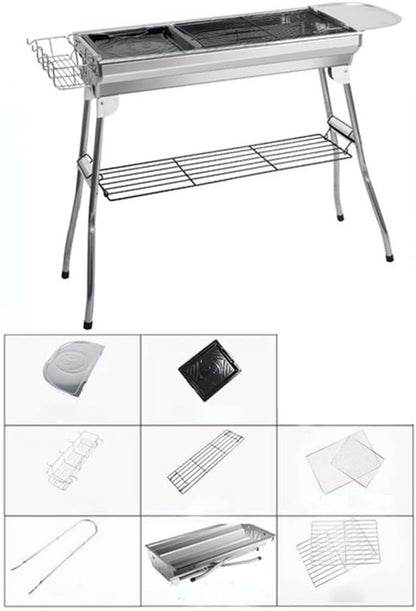 Portable BBQ Grill Stainless Steel Charcoal Barbecue Grill Folding Camping Grill Makes Juicy Lamb Shish Kebab, Shashlik, Spiedini Skewer for Outdoor Camping Grilling Picnics Cookouts Party ( Size : Hi