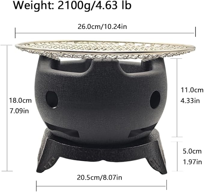 Yakitori Grill, Aluminium Alloy Small and Lightweight BBQ Stove, Japanese Portable Charcoal Barbecue Yakiniku for Household or Outdoor, Teapot Warmer, Tea Stove with Trivet and Stainless Steel Mesh