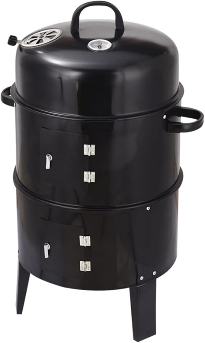Outdoor double-layer grill, charcoal wood fired braising and smoking stove